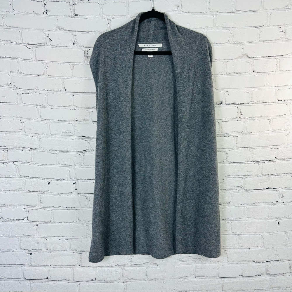 MAX STUDIO GREY 2PLY CASHMERE OPEN FRONT SLEEVELESS SWEATER SIZE(M) - Picture 4 of 8